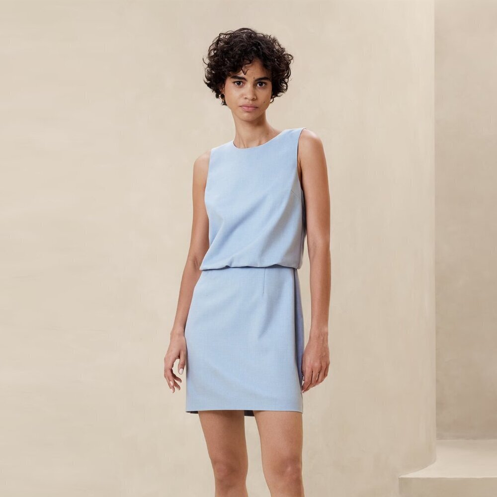 Banana Republic NWT Sleeve Sculpted Crew Neck Blousant-Waist Mini Dress Blue, 8